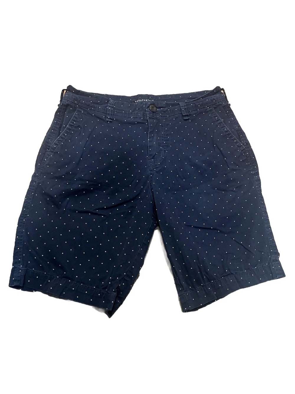 Aeropostale Men's Navy Blue Polka Dot Stretch Chino Shorts Size 28